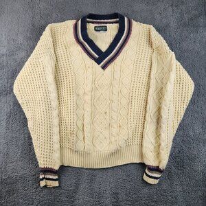 Vintage Chucky Cable Knit Sweater Extra Large Preppy Tennis Cricket V-Neck Heavy